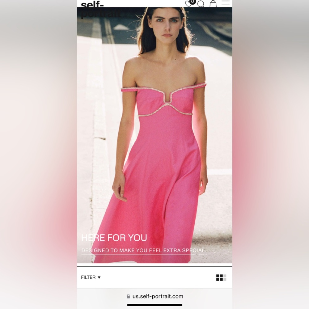 Self Portraits Pink Textured Diamante Detail Midi Dress